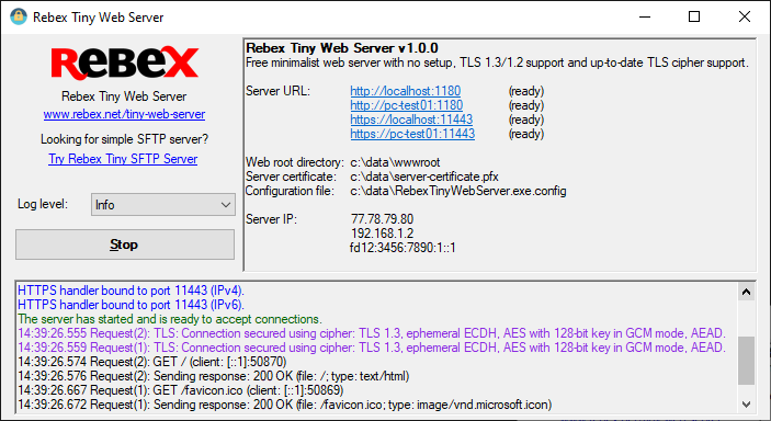 Tiny Server (free) - Rebex.NET