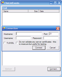 FTP file list event screenshot