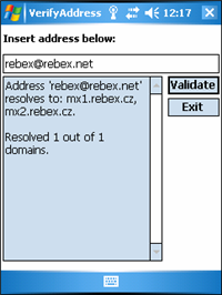 Mail address verifier for Pocket PC and Windows Mobile screenshot